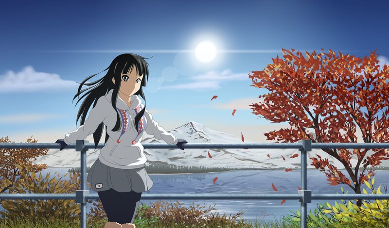Anime Girl at Railing — Blue