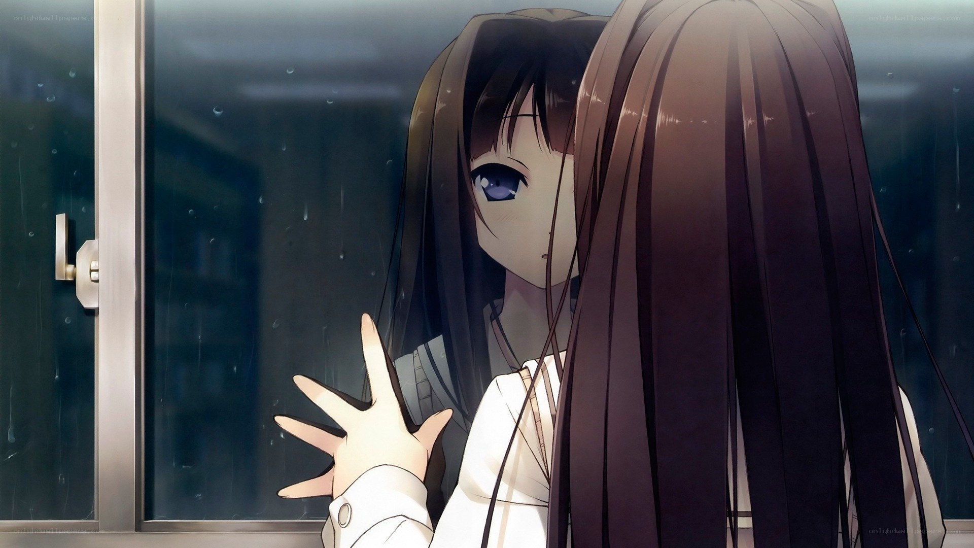 anime girl at rainy window