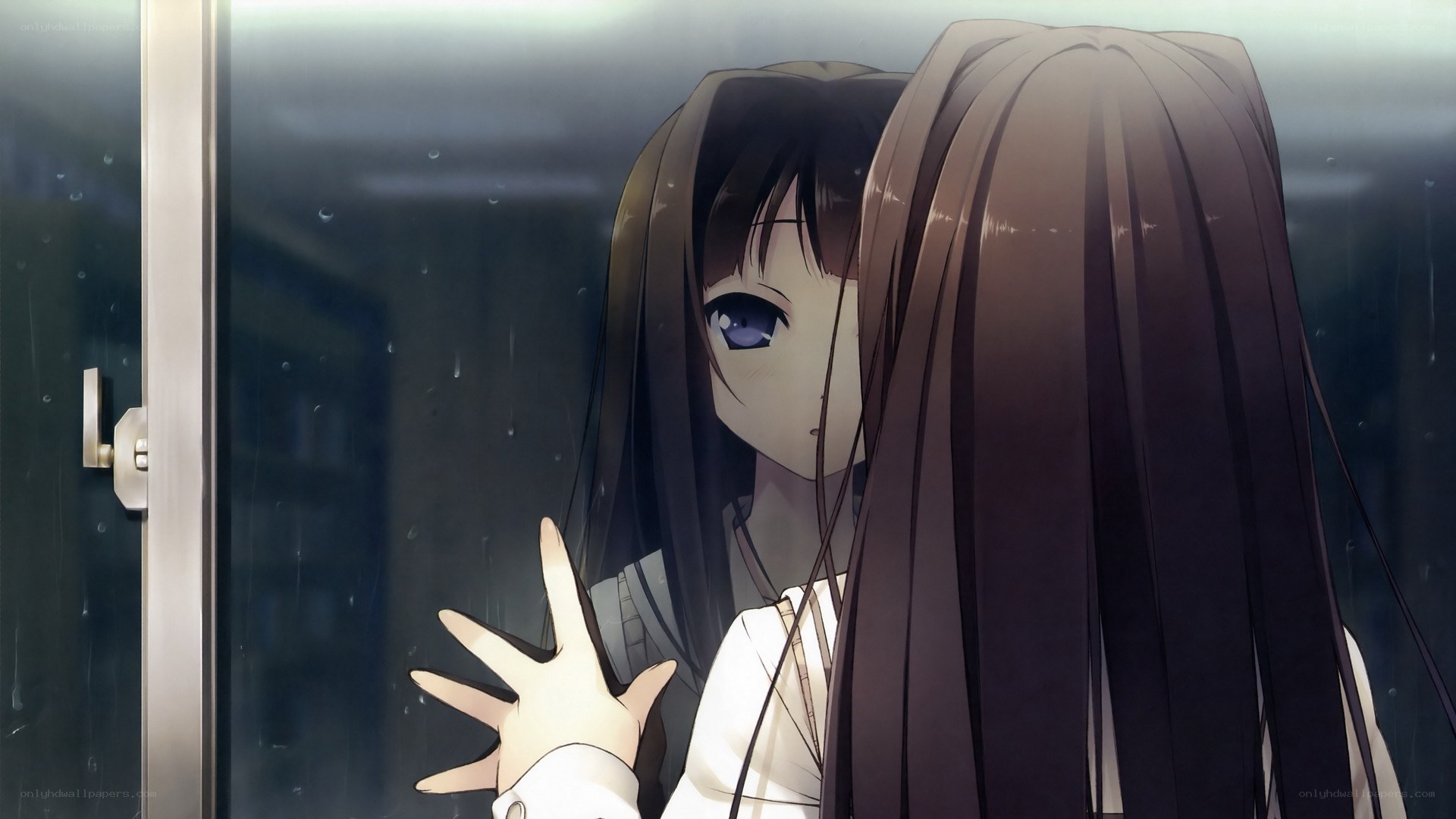 anime girl at rainy window