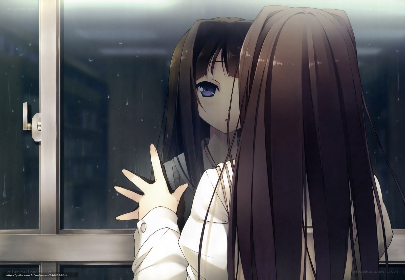 anime girl at rainy window