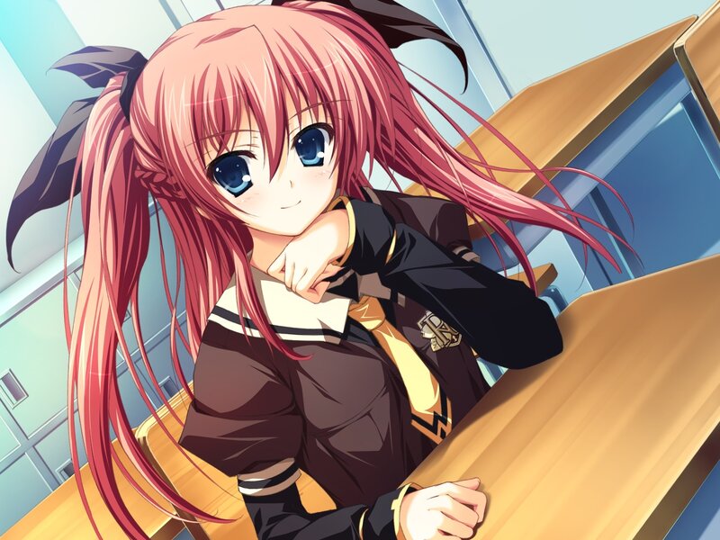 anime girl at school desk