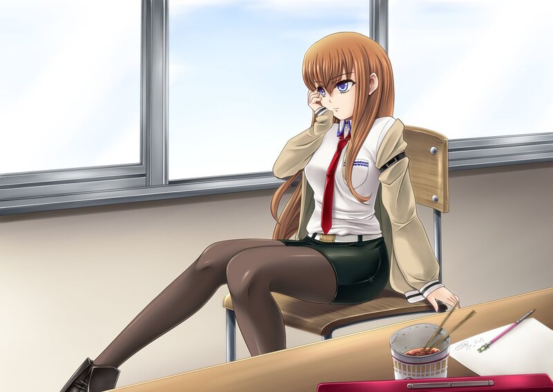anime girl at school desk