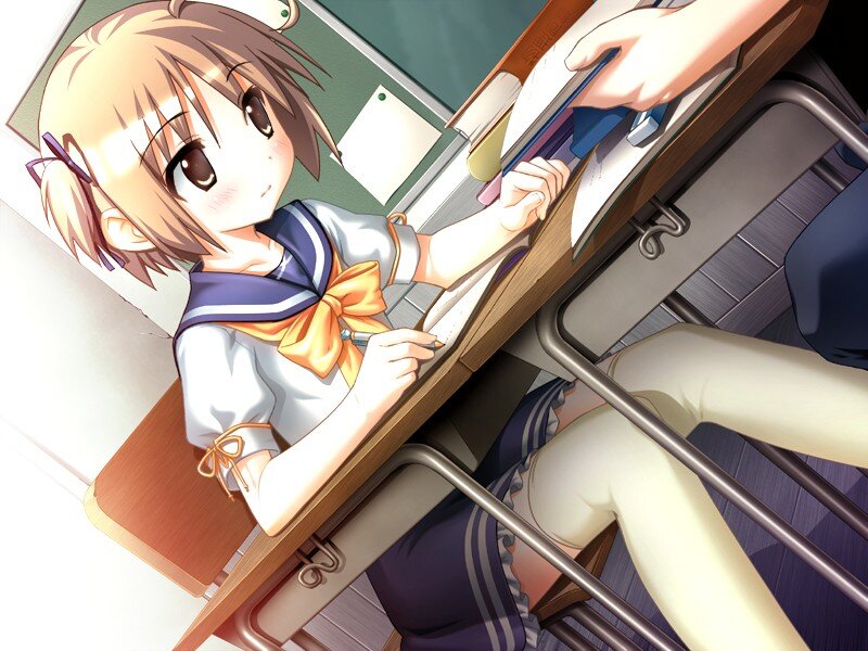 anime girl at school desk