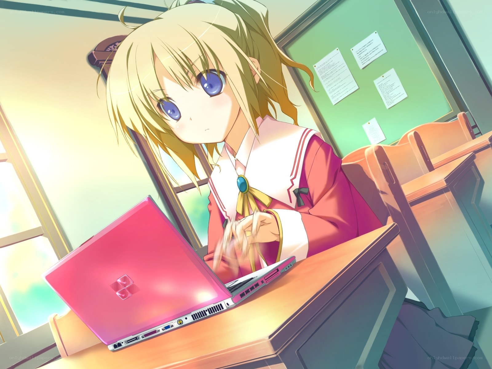 anime girl at school desk