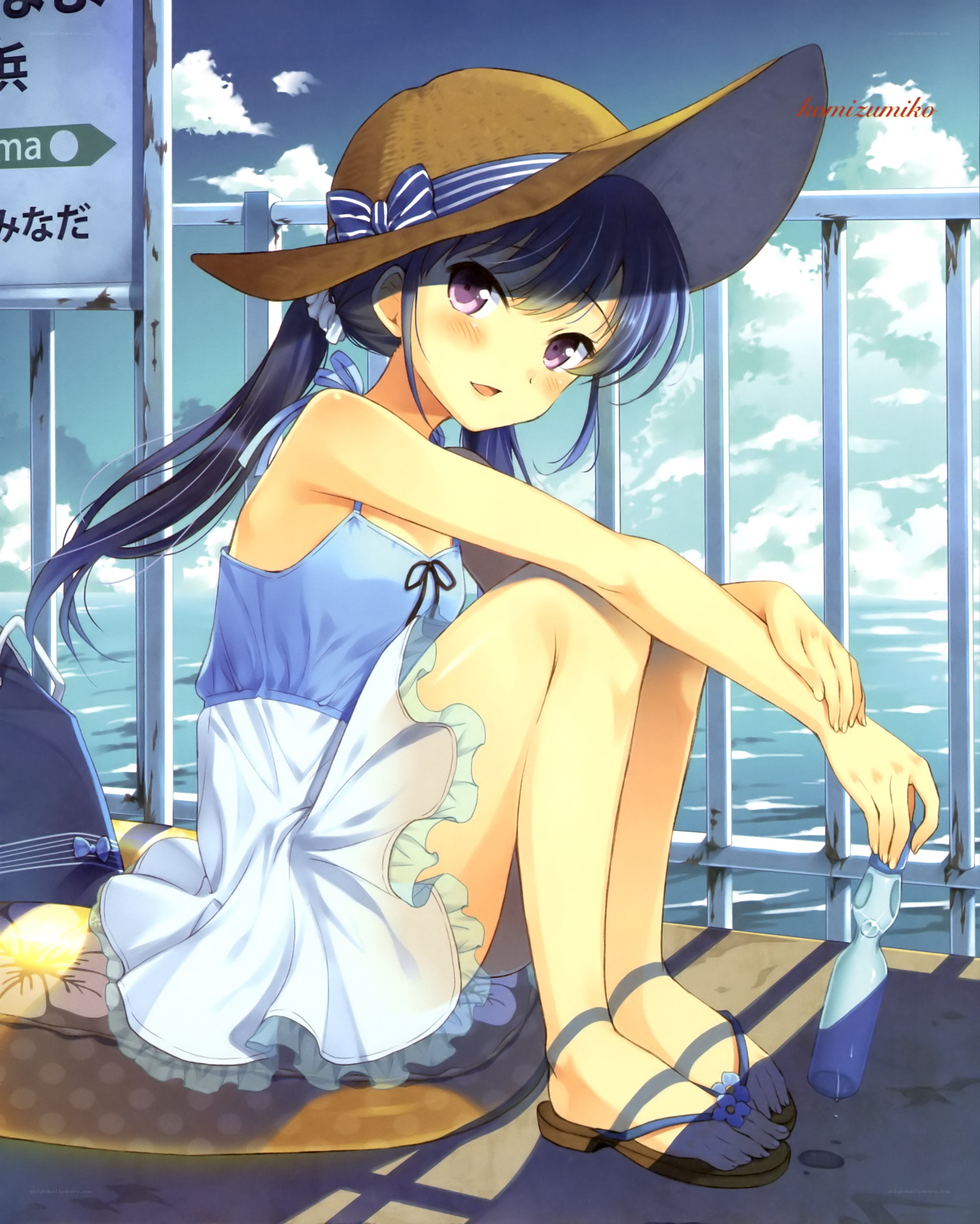 Anime girl at seaside