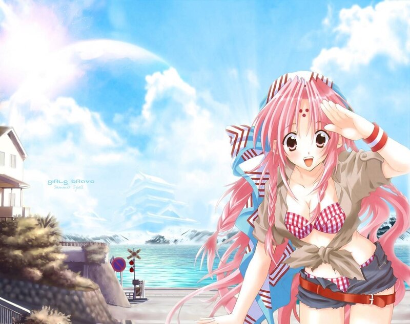 Anime girl at seaside