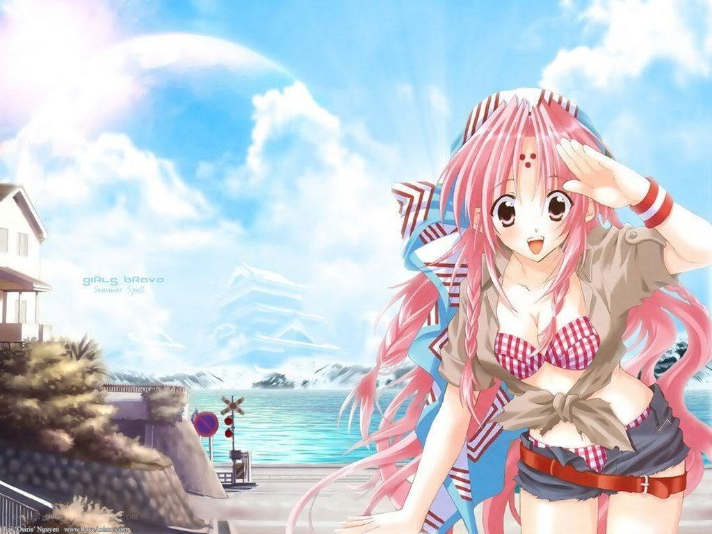 Anime girl at seaside