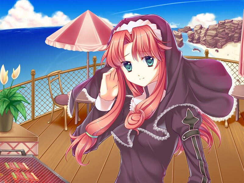 anime girl at seaside grill