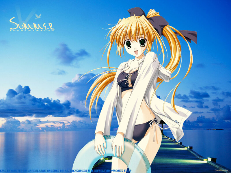 Anime girl at seaside pier