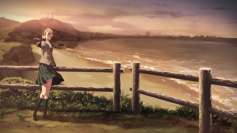 anime girl at seaside sunset