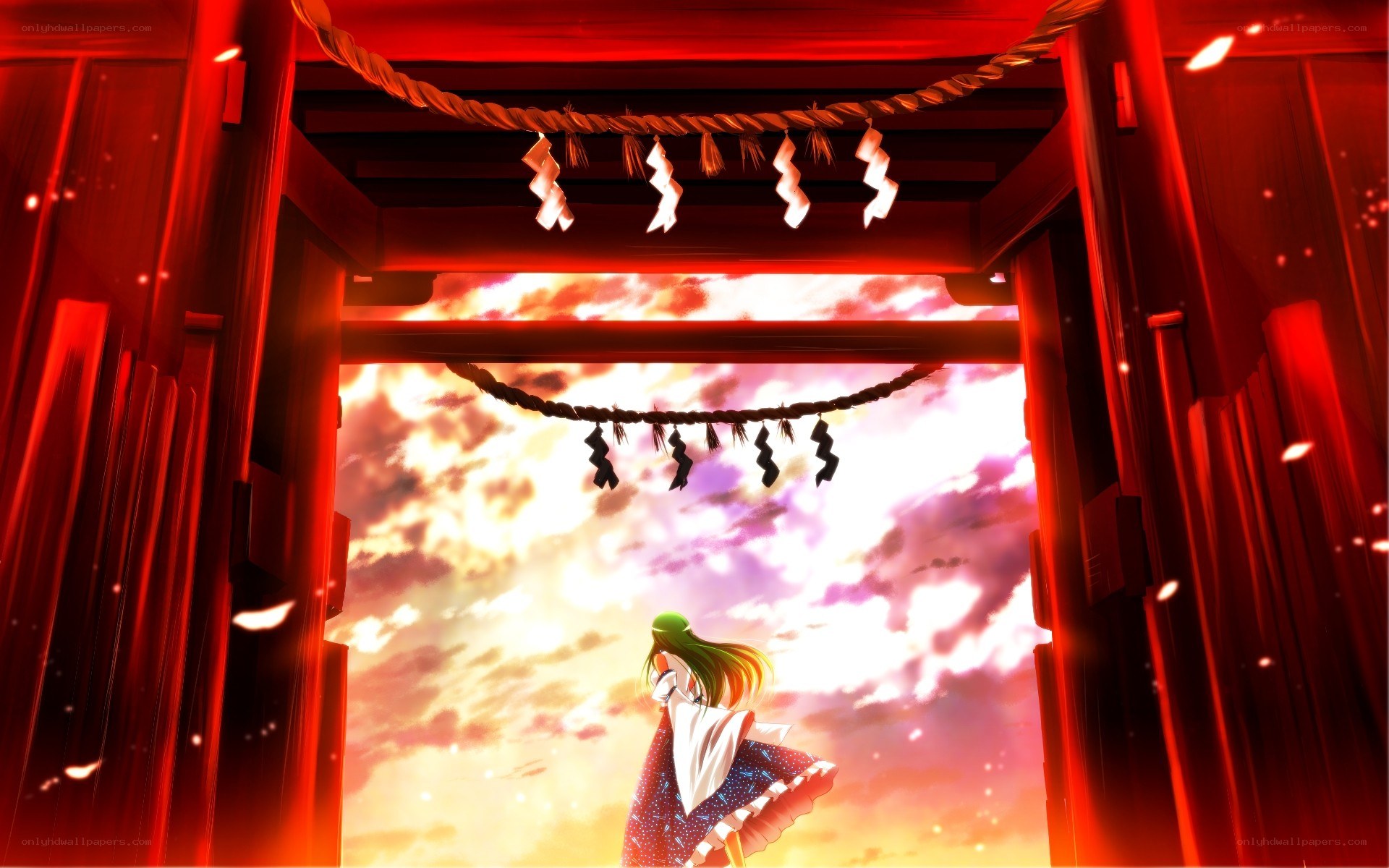 Anime girl at shrine gate