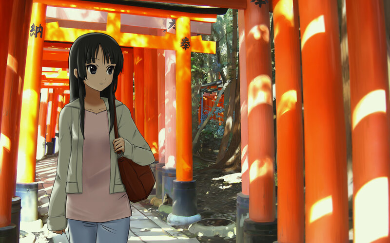 Anime Girl at Shrine — Orange