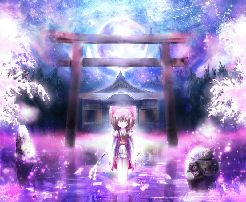 Anime Girl at Shrine — Purple