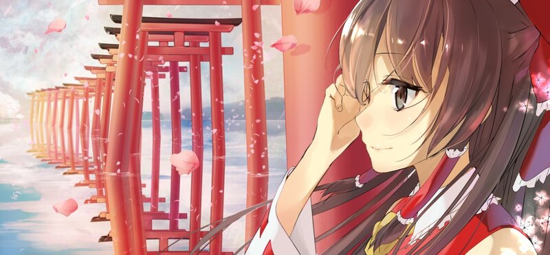 Anime Girl at Shrine — Red, Serene