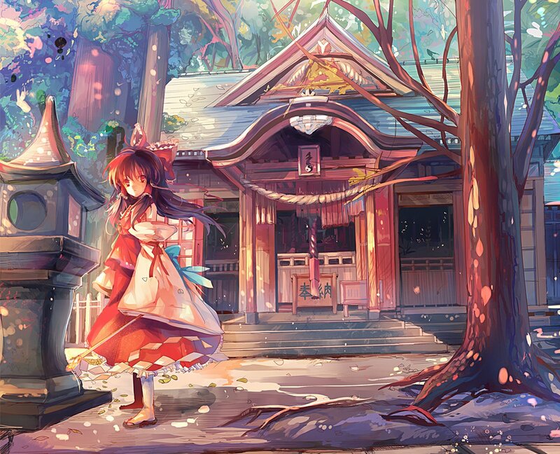Anime Girl at Shrine — Red