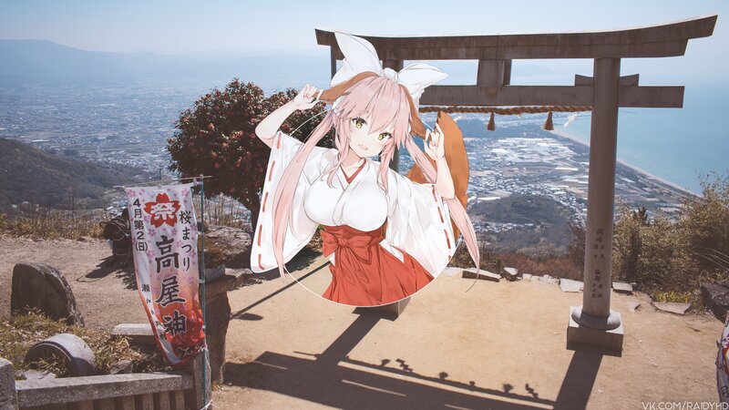 Anime Girl at Shrine — White