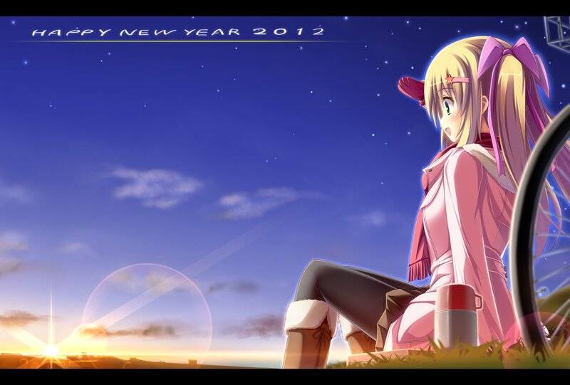 Anime girl at sunset