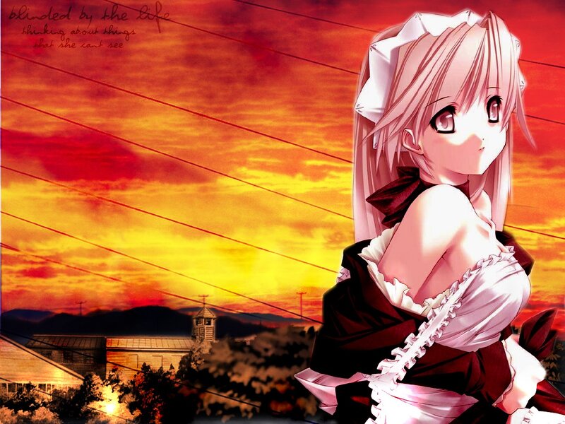 Anime girl at sunset