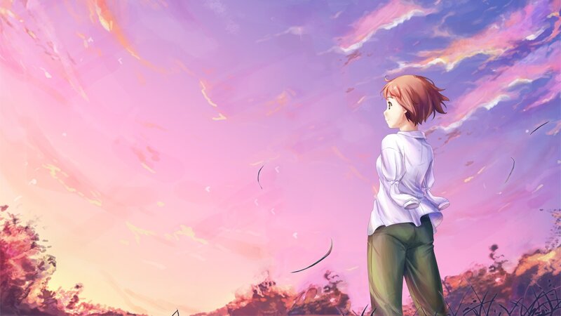 anime girl at sunset
