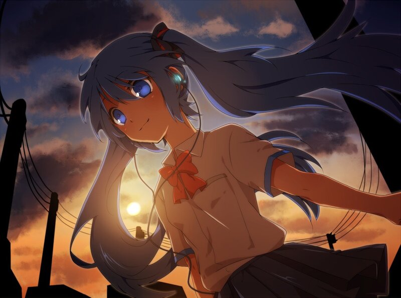 anime girl at sunset
