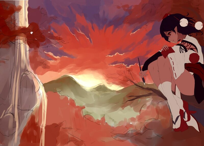 anime girl at sunset