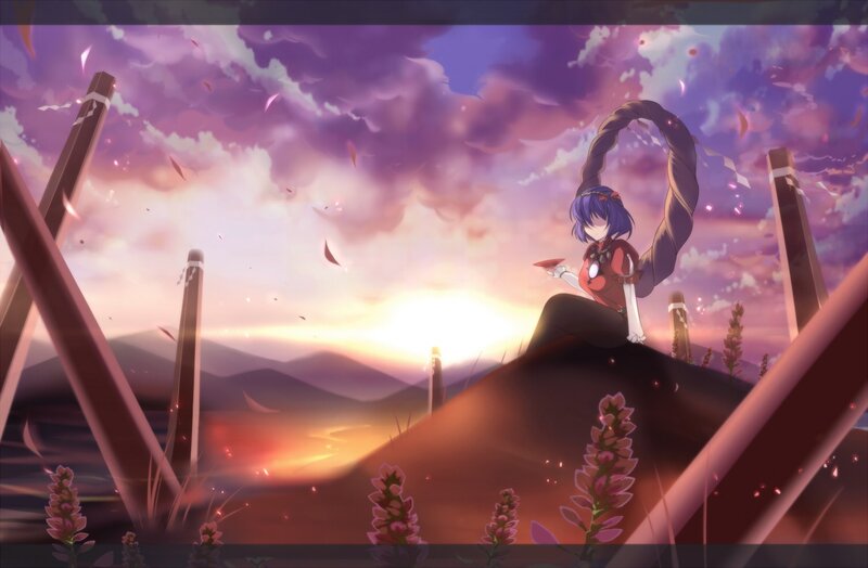 Anime girl at sunset