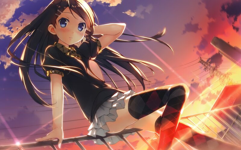 anime girl at sunset