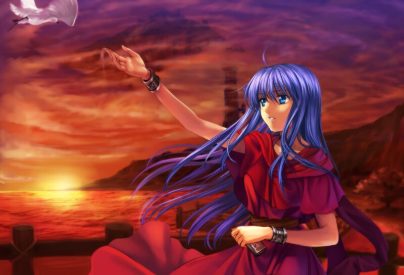 anime girl at sunset