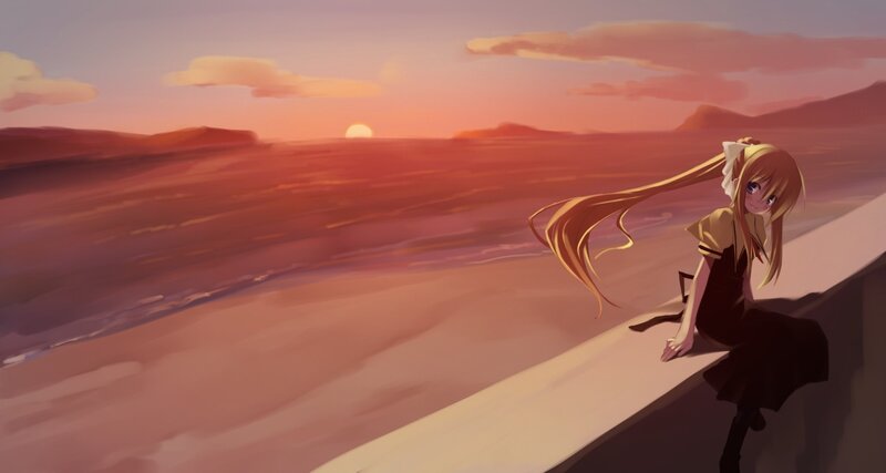 Anime girl at sunset