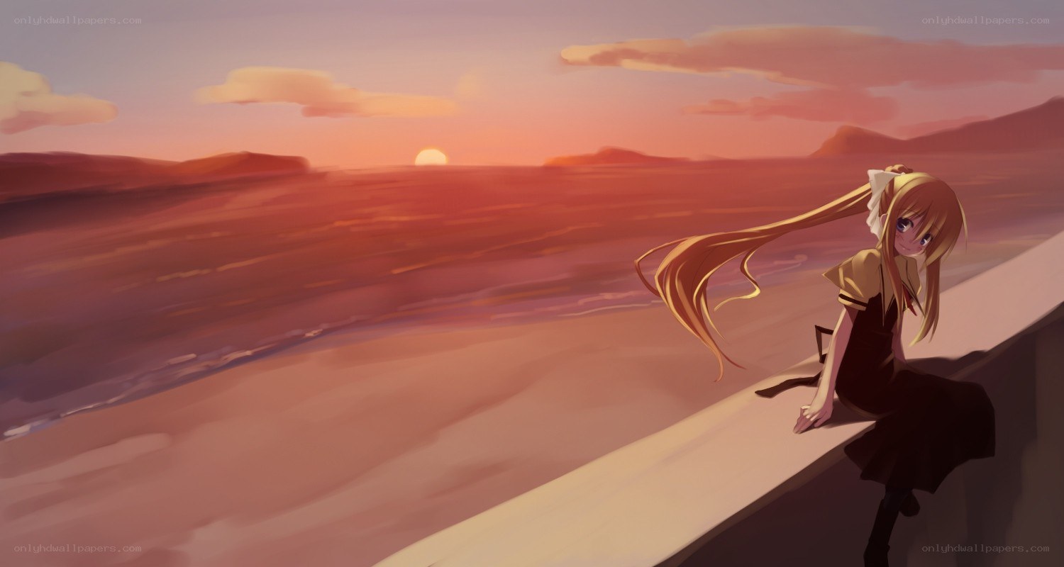 Anime girl at sunset