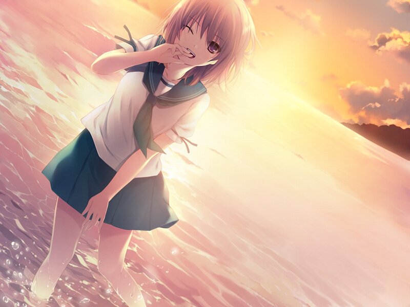 anime girl at sunset