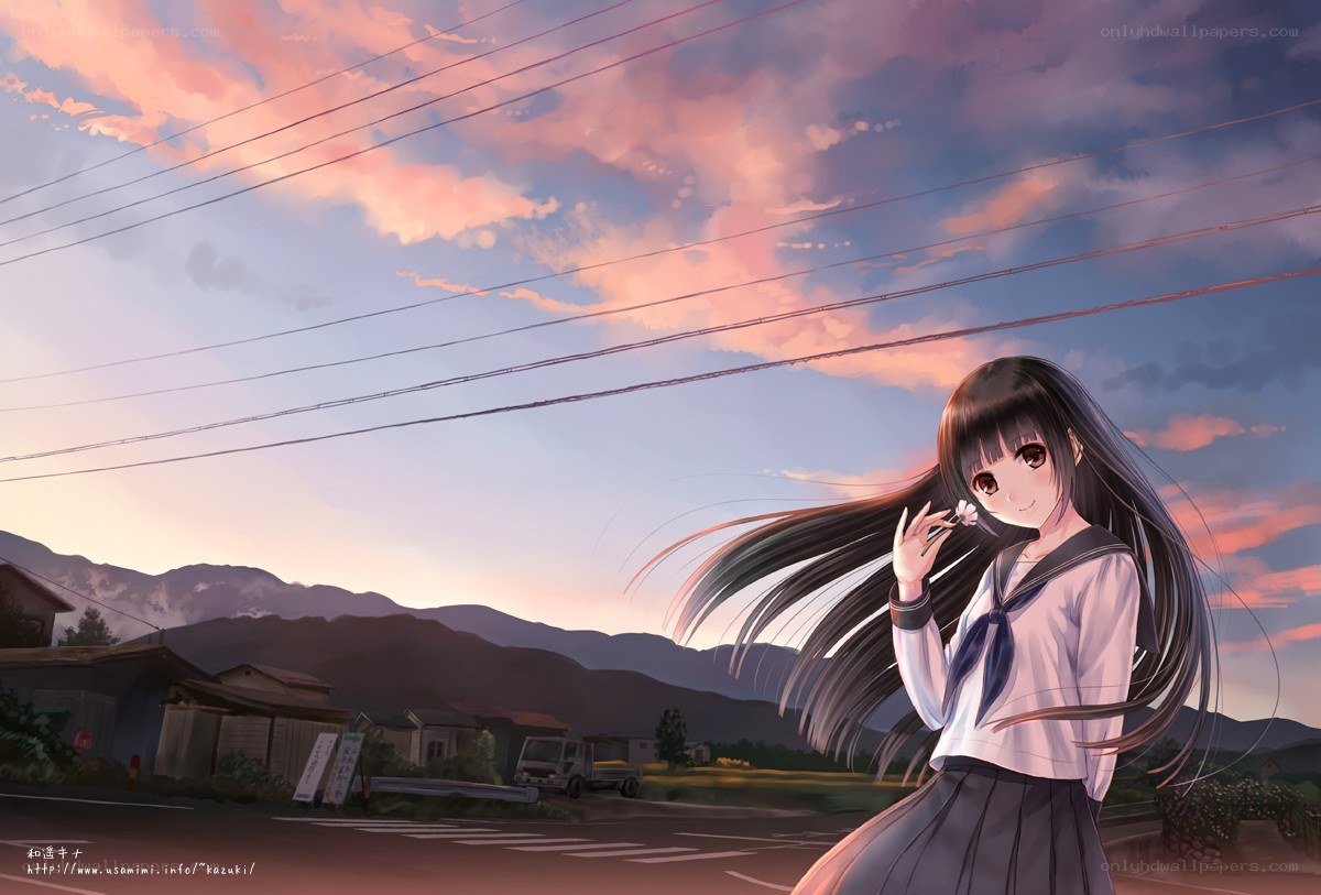 Anime girl at sunset