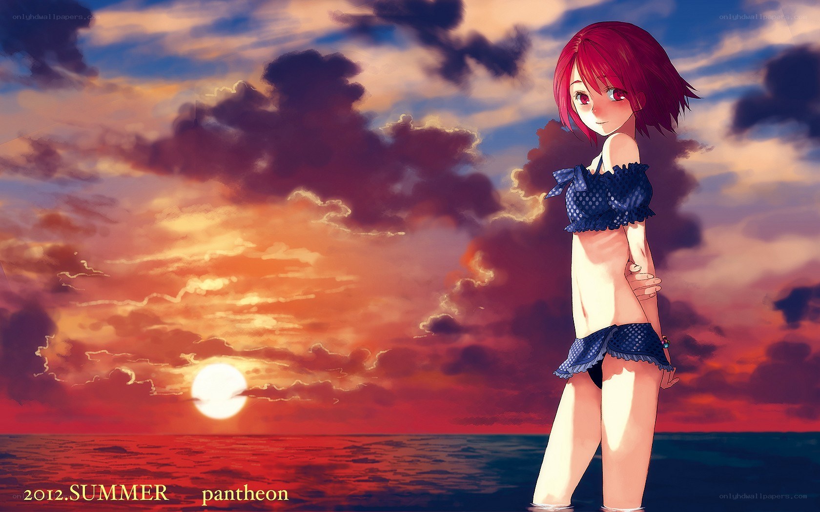 Anime girl at sunset