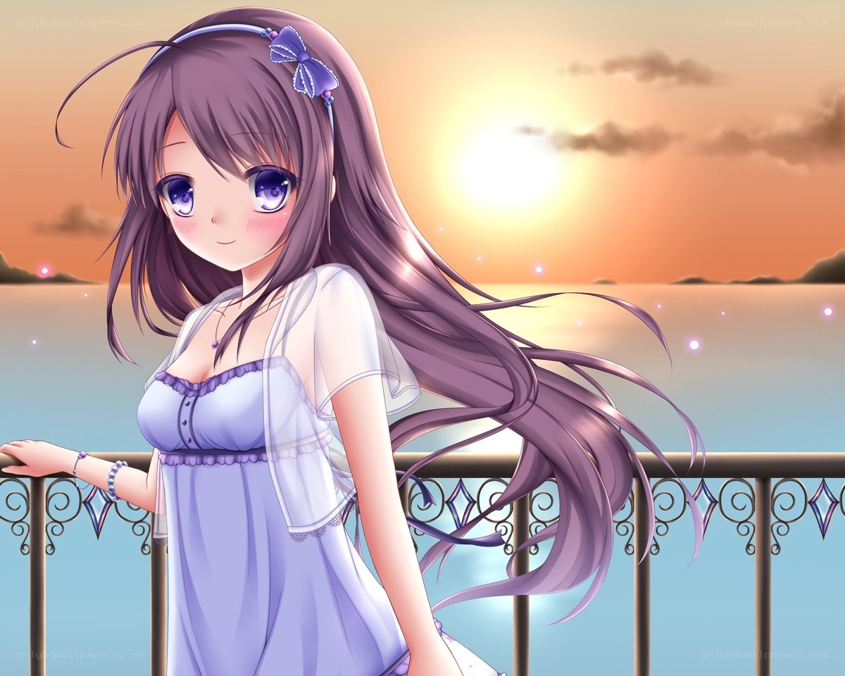 Anime girl at sunset