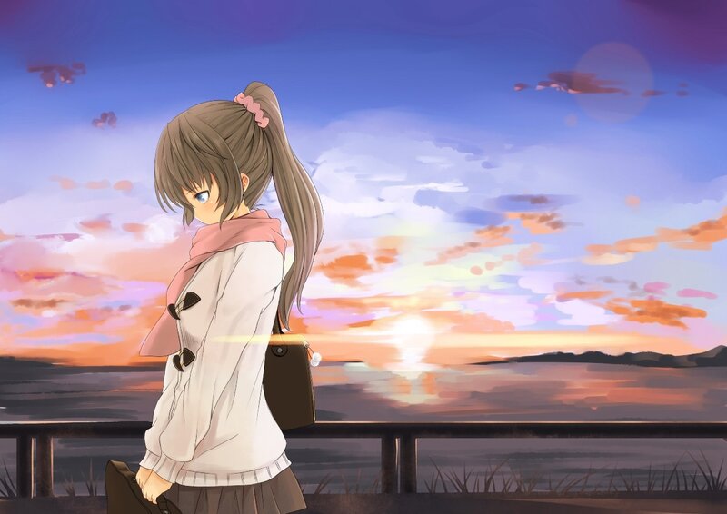 anime girl at sunset