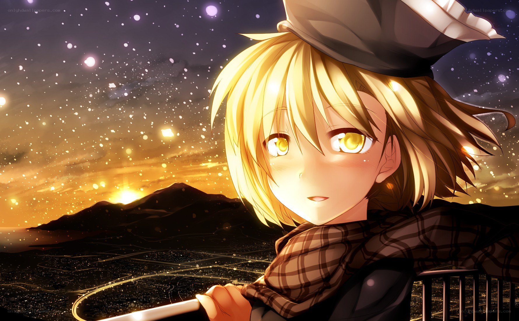 anime girl at sunset