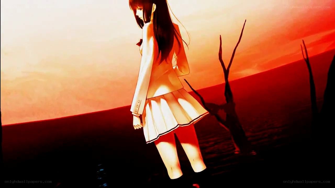 anime girl at sunset