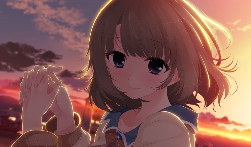 anime girl at sunset
