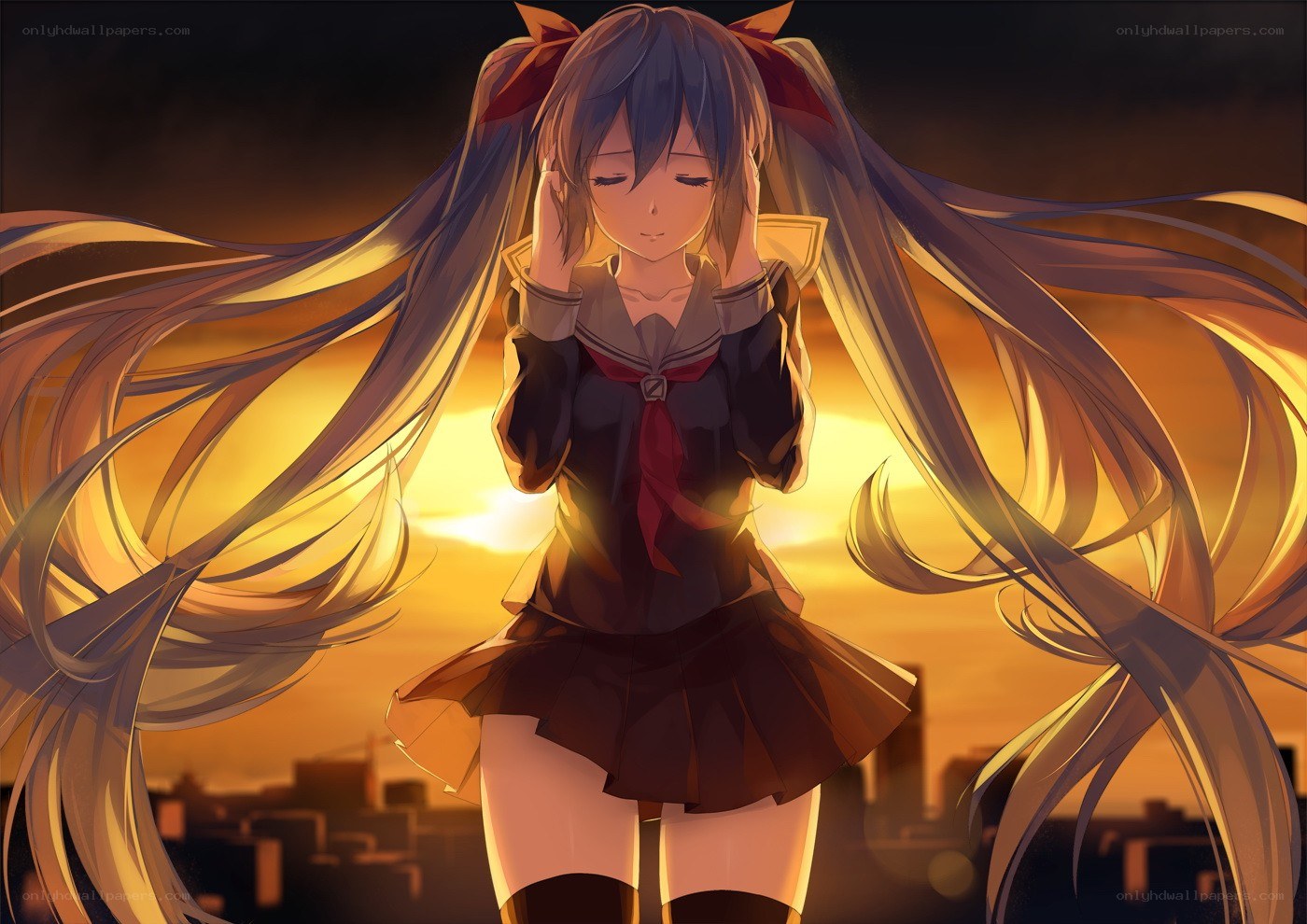 anime girl at sunset