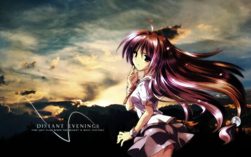 Anime girl at sunset