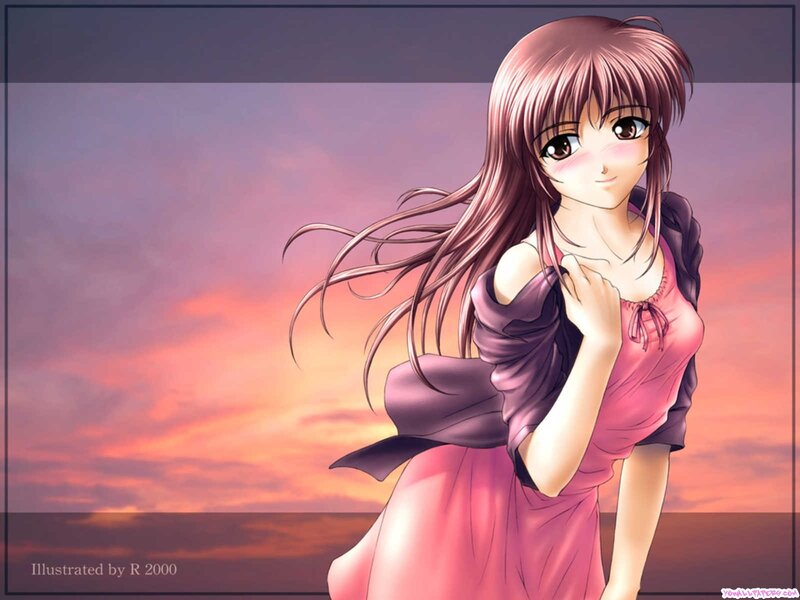 anime girl at sunset