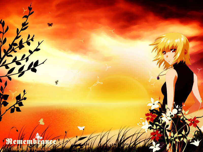 Anime girl at sunset