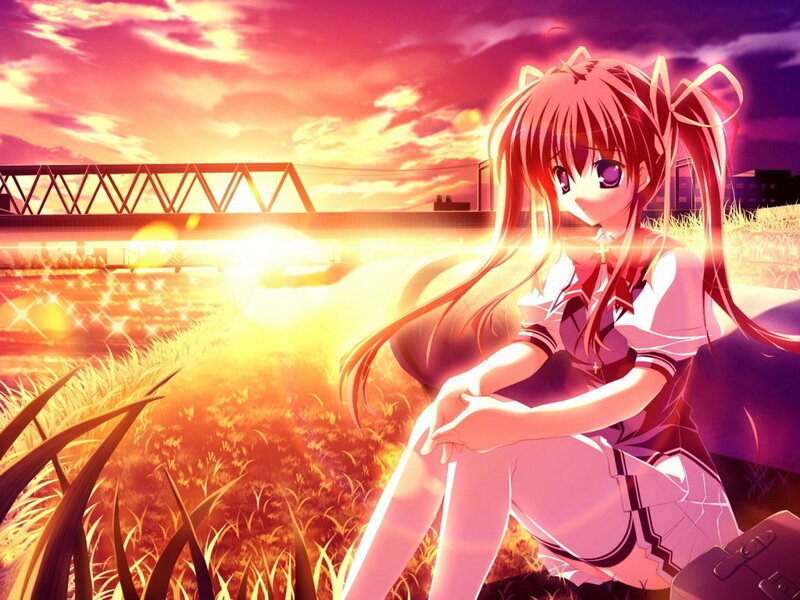anime girl at sunset