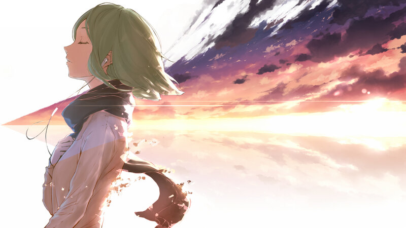 anime girl at sunset