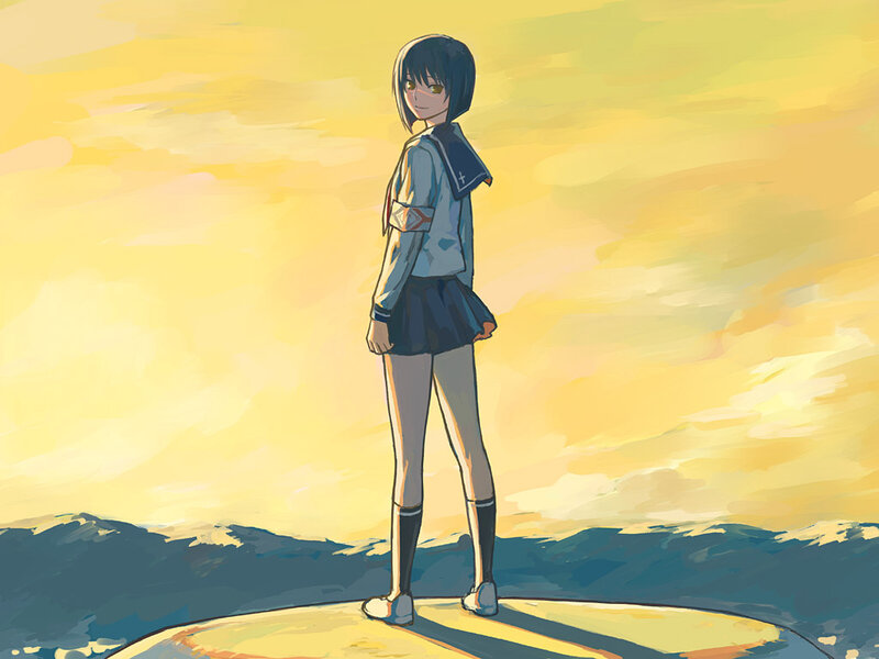 anime girl at sunset