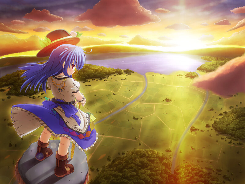 anime girl at sunset