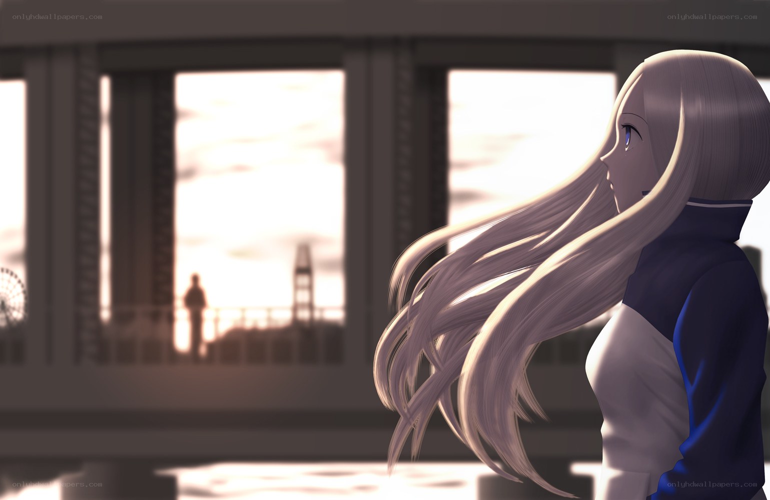 anime girl at sunset
