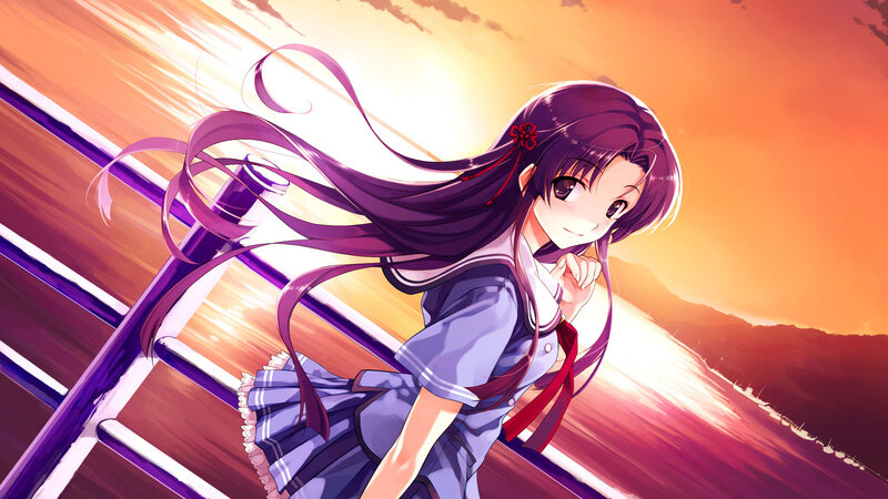 anime girl at sunset