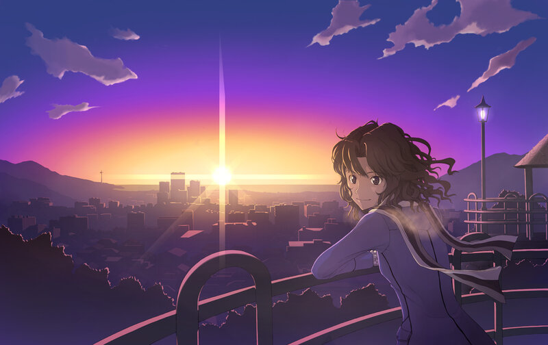 anime girl at sunset