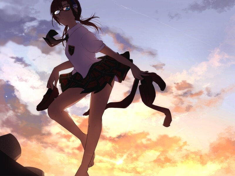 anime girl at sunset